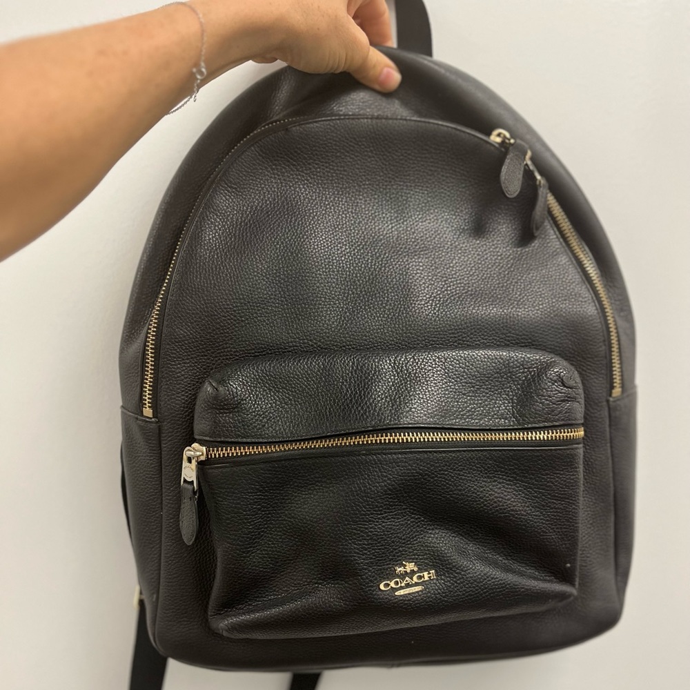 Coach, leather, black backpack Large size